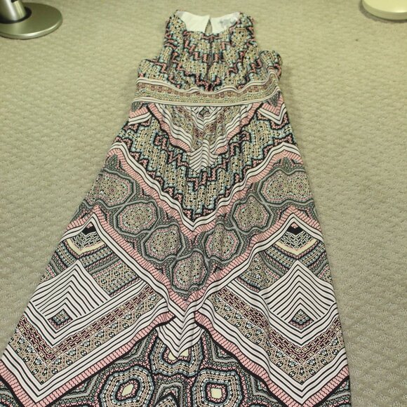 London Times Sz 6 Sleeveless Multicolored Maxi Dress Black Peach - Picture 2 of 5